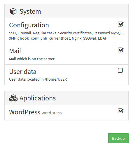 picture of YunoHost&#39;s backup pannel