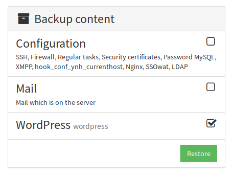 picture of YunoHost&#39;s restore pannel